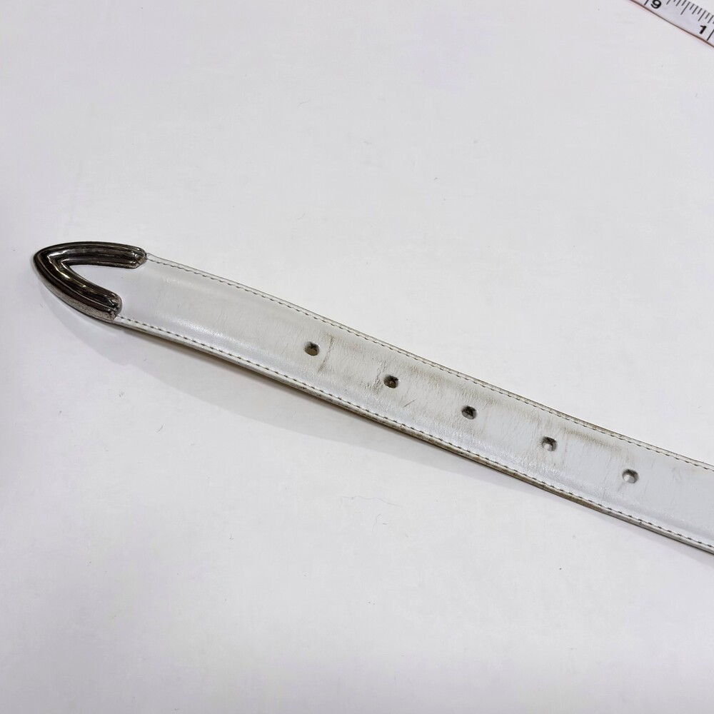 Brighton White Leather Belt Silver Buckle - Medium - Picture 3 of 6